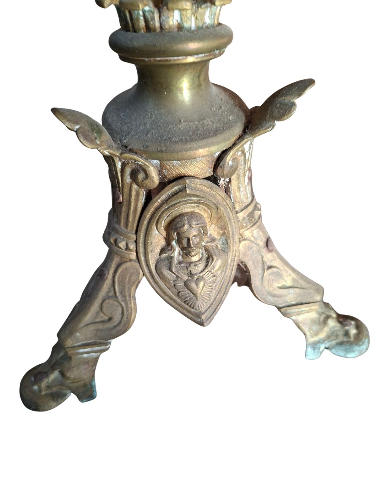 Coppia Candelabri D'altare Antichi In Bronzo Stile Neogotico H 60 Cm photo buy