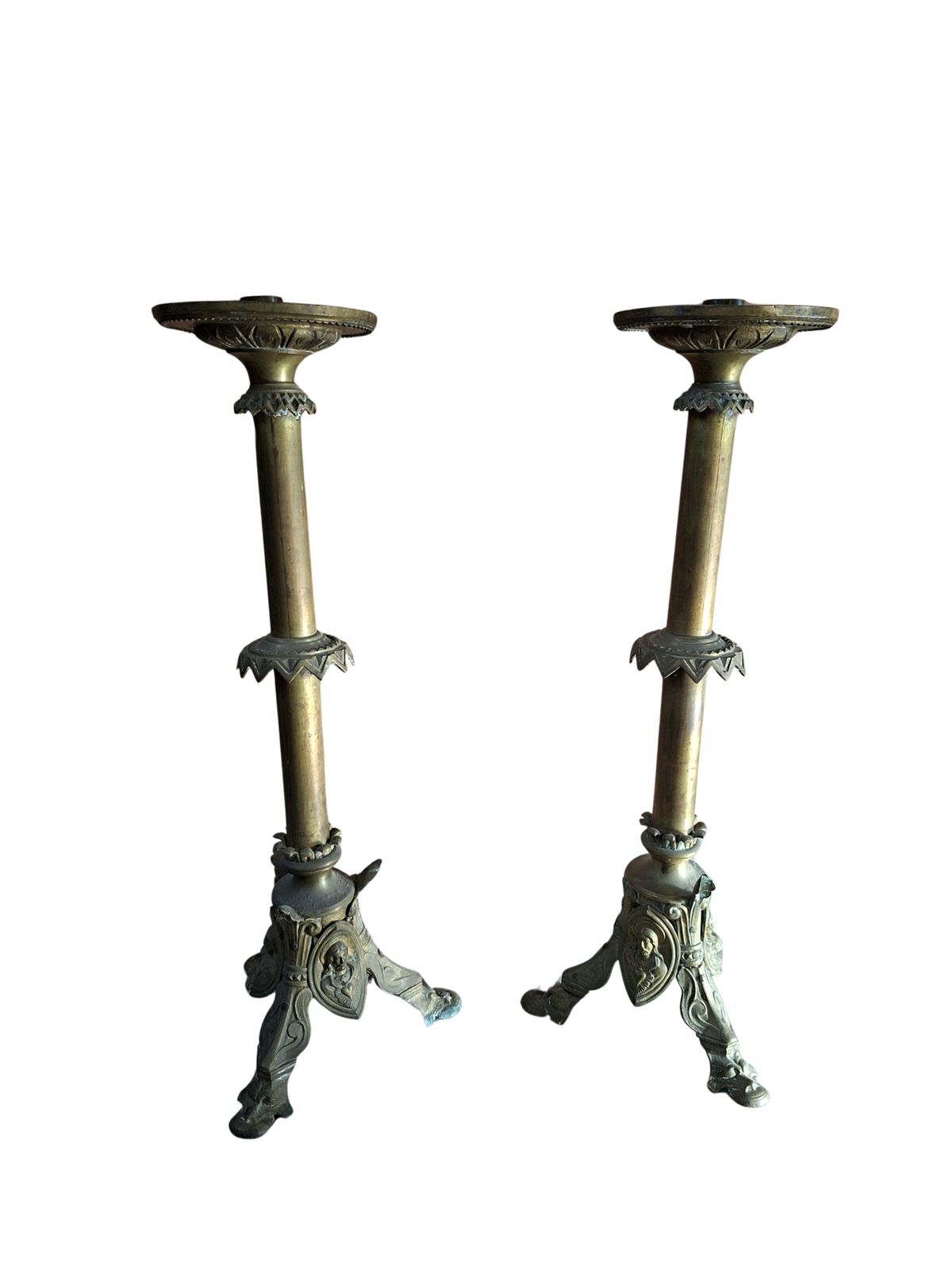 photo furniture Coppia Candelabri D'altare Antichi In Bronzo Stile Neogotico H 60 Cm