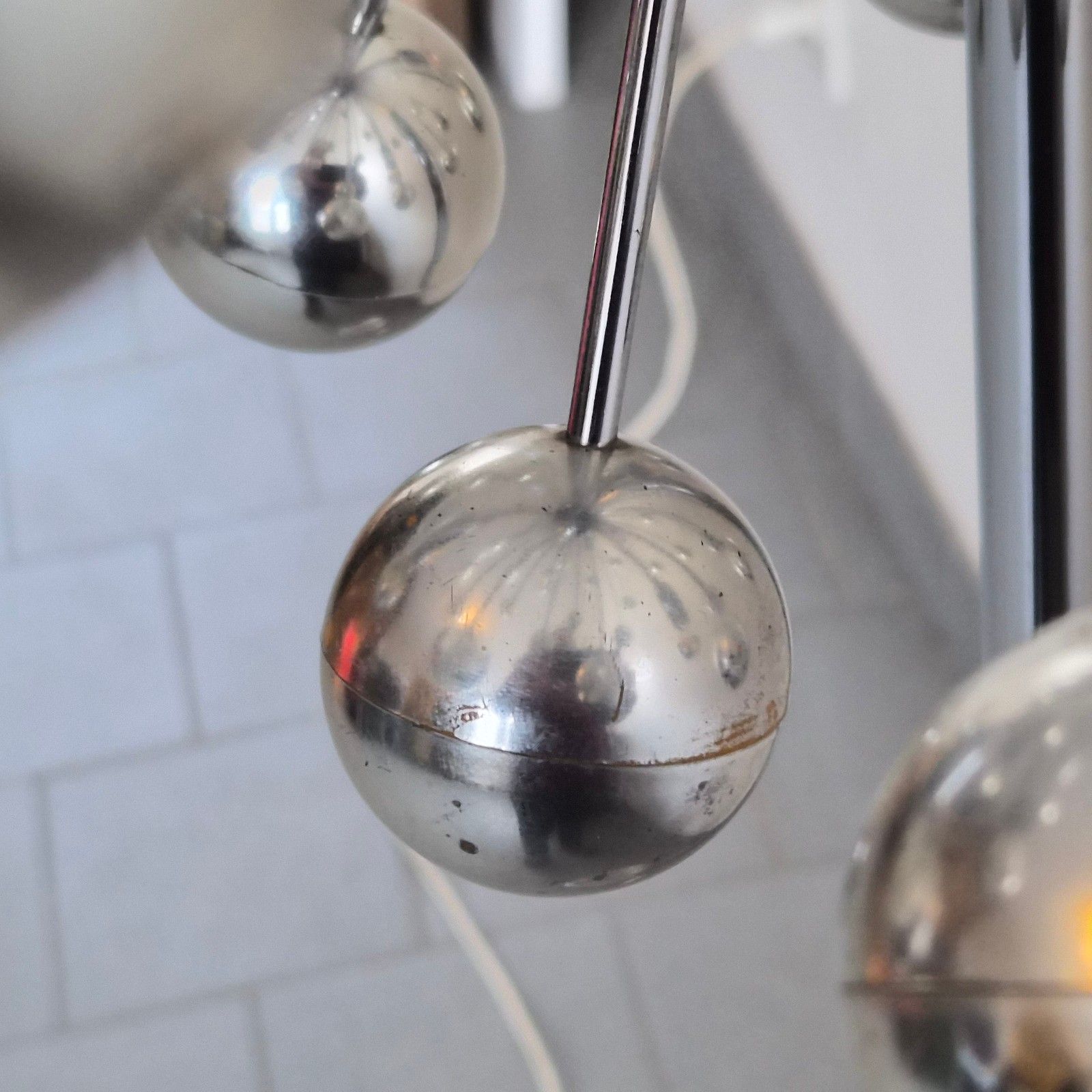 Lighting Lampadaire Vintage Sputnik Space Age 1970 En Metal Chrome & Boules Argentees 70s photo