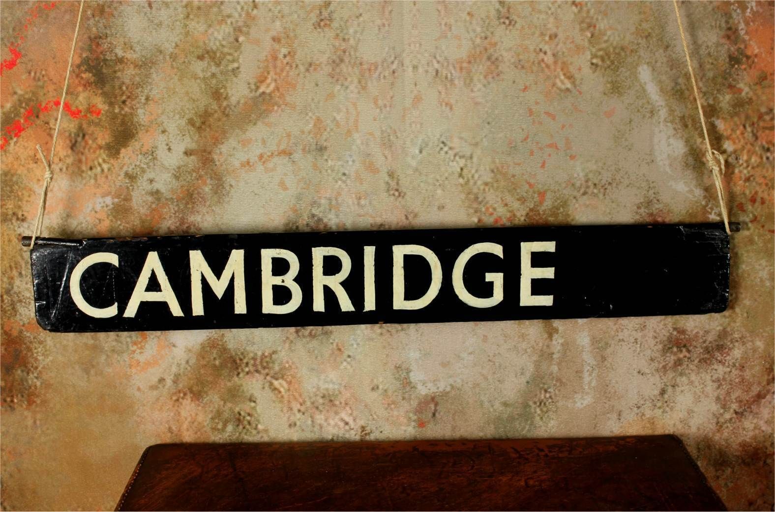Antique Cambridge Destination Sign. Train Station Name Sign. C1930. photo vinterior