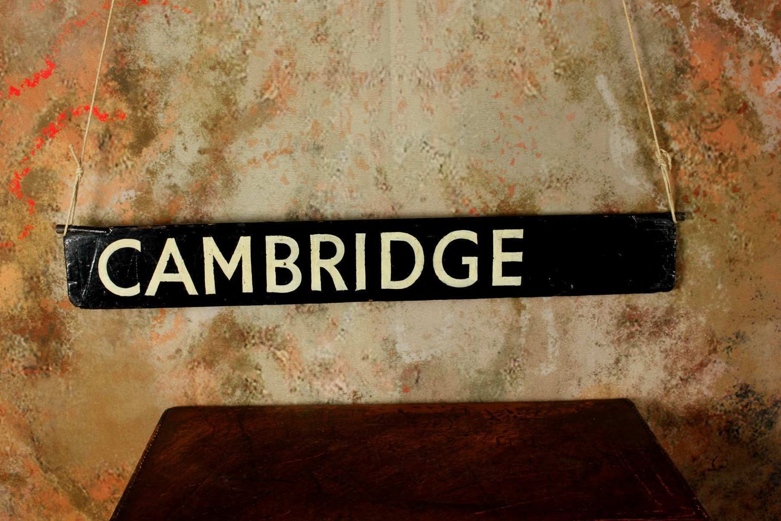 photo vintage Antique Cambridge Destination Sign. Train Station Name Sign. C1930.
