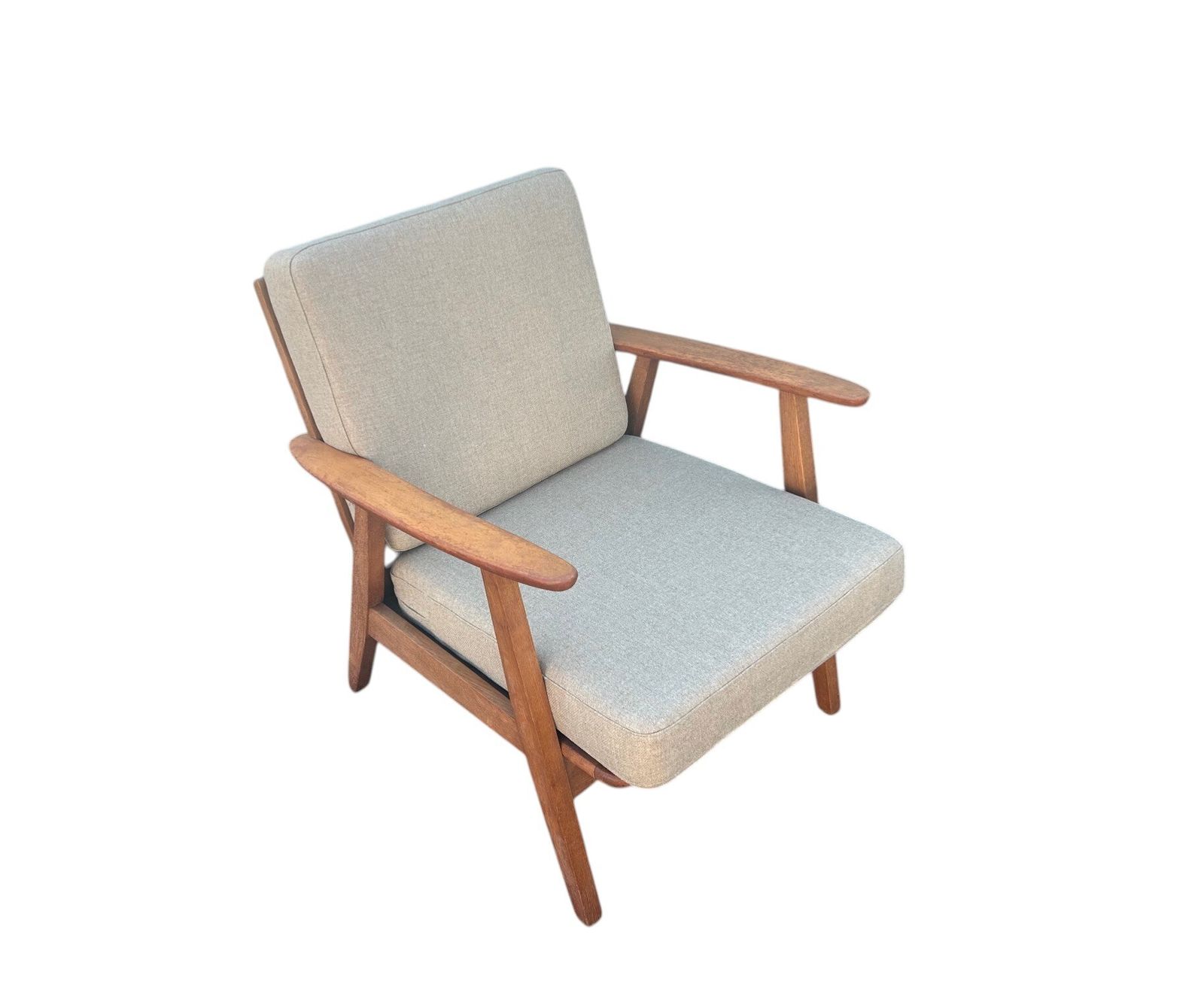 Danish Teak And Oak Cream Beige Wool Lounge Armchair Mid Century Chair 1960s photo vinterior