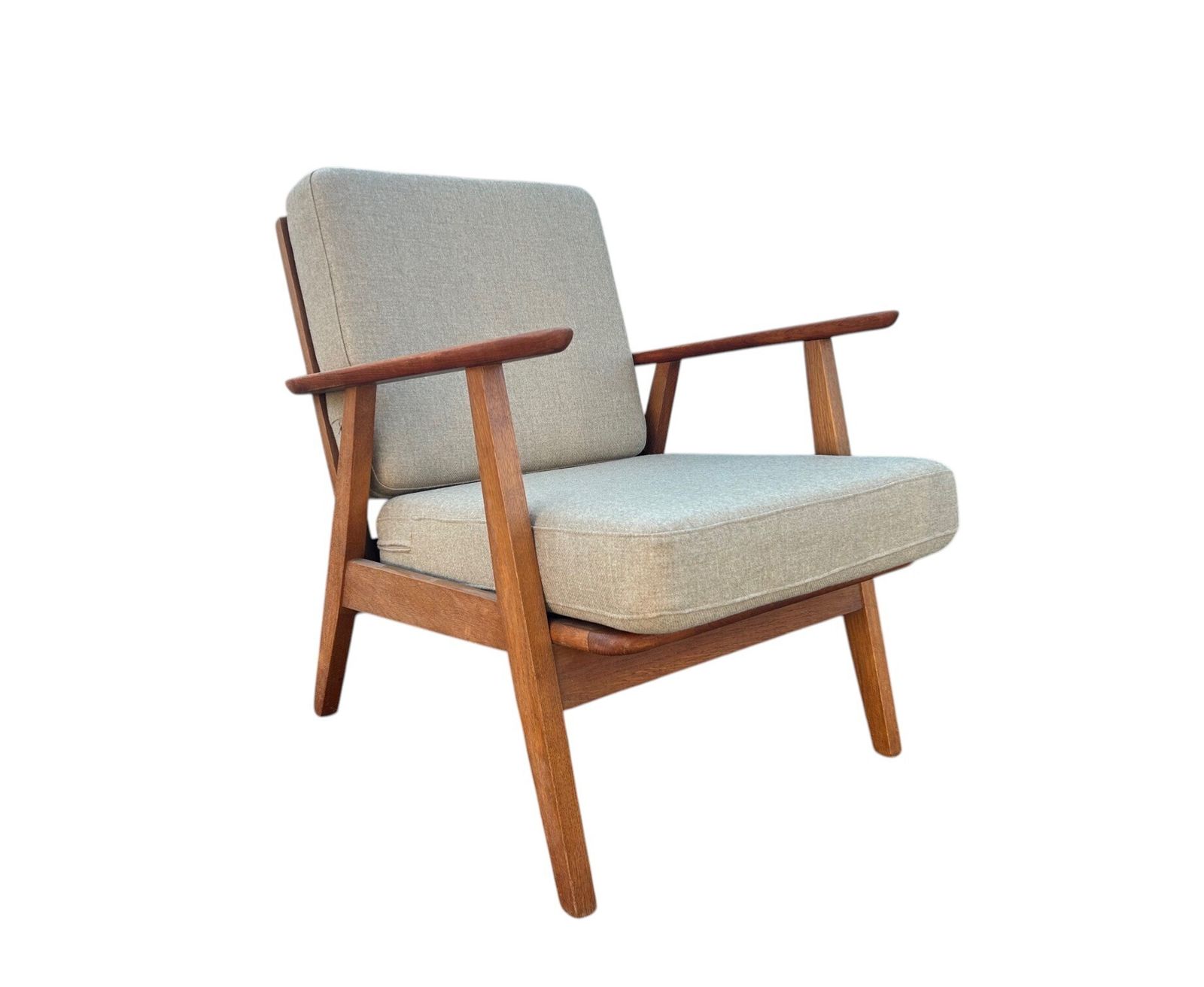 Danish Teak And Oak Cream Beige Wool Lounge Armchair Mid Century Chair 1960s