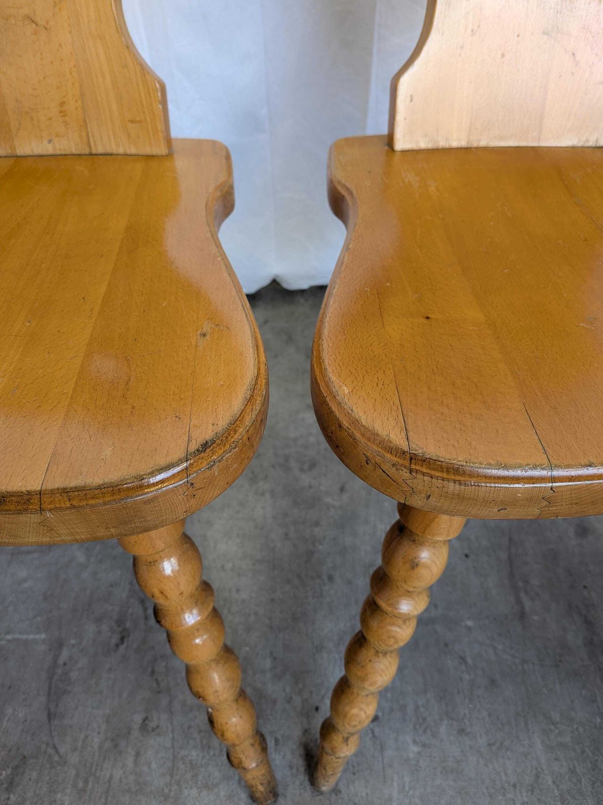 photo for sale Set Of 4 Vintage Tyrolean Heart Cutout Wooden Dining Chairs, Rustic Farmhouse Style