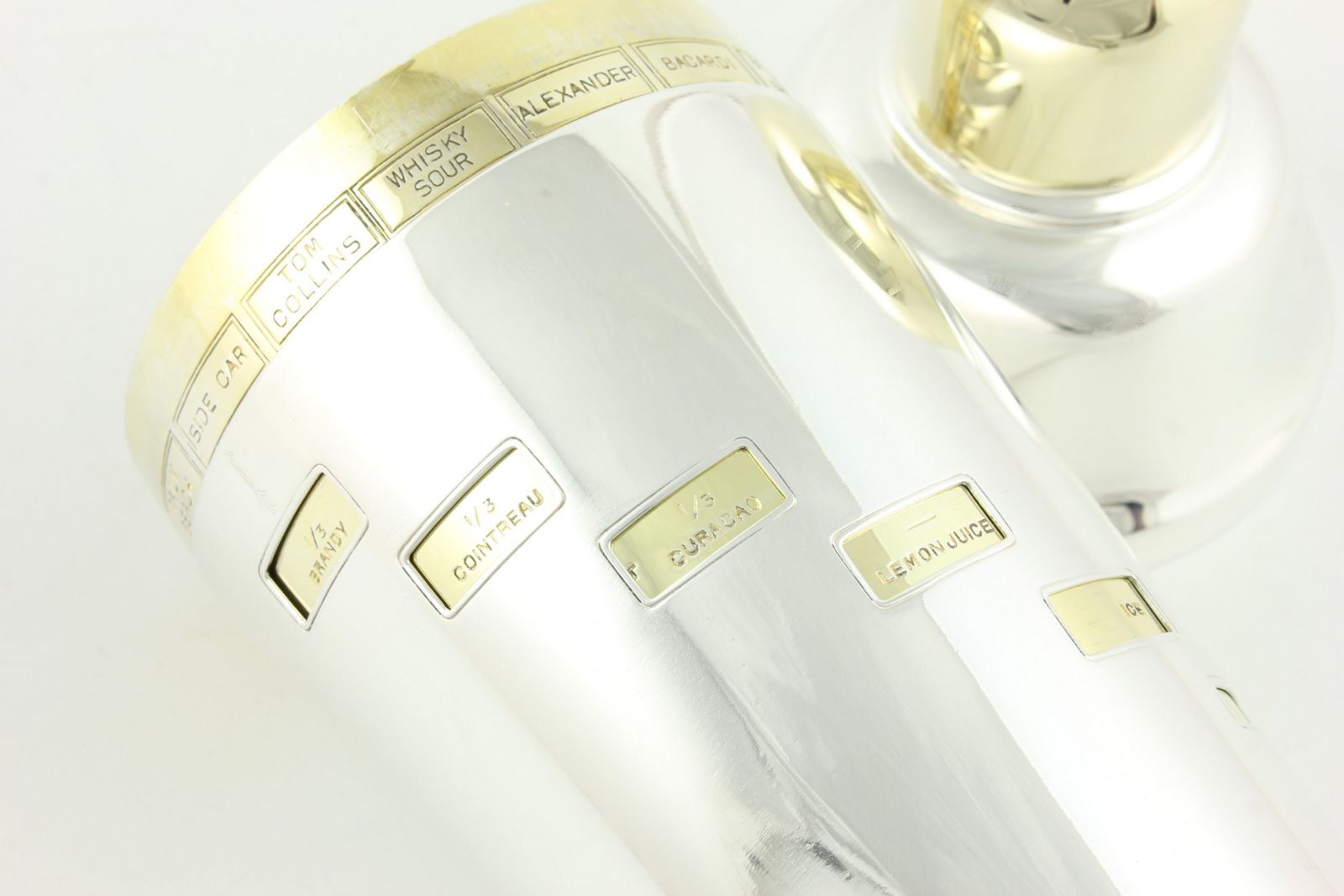 1250.0 Art Deco Dial A Drink Recipe Cocktail Shaker. Silver Plate & Gilt C1930. photo