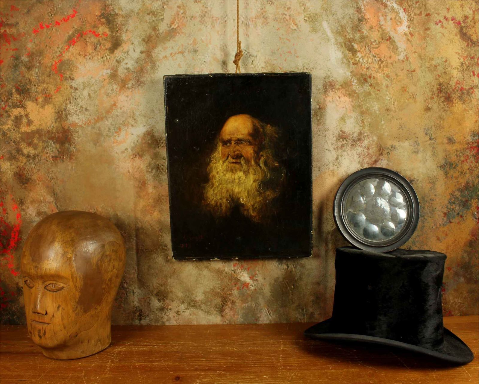 Antique Bearded Gentleman Oil Painting. Old Man Beard Portrait. 1913. photo furniture