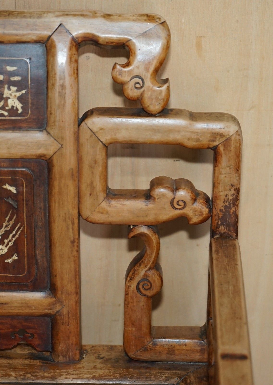 Pair Of Antique Chinese Elm Inlaid Armchairs Circa 1920 Lovely Timber Patina photo buy