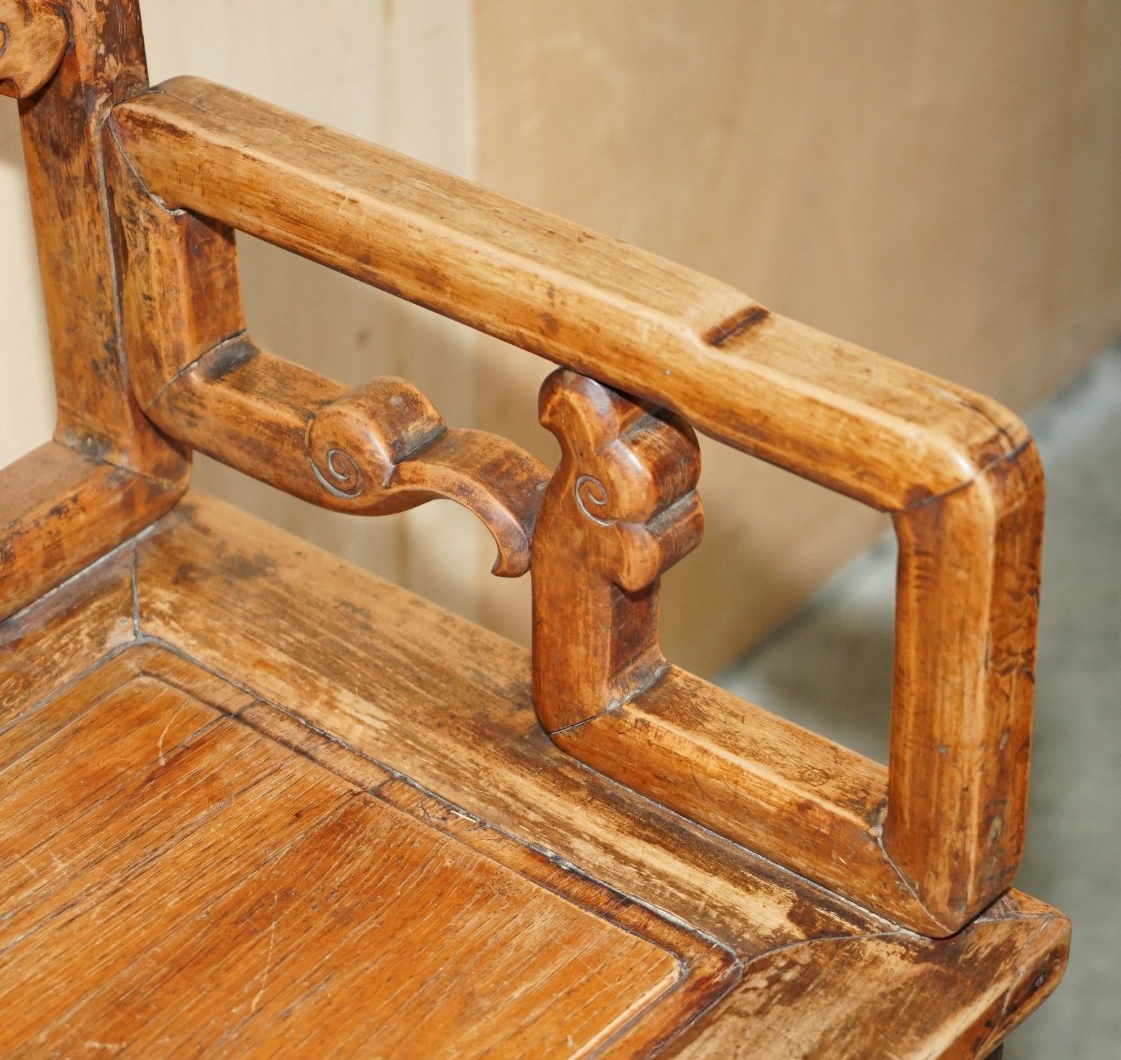 photo furniture Pair Of Antique Chinese Elm Inlaid Armchairs Circa 1920 Lovely Timber Patina