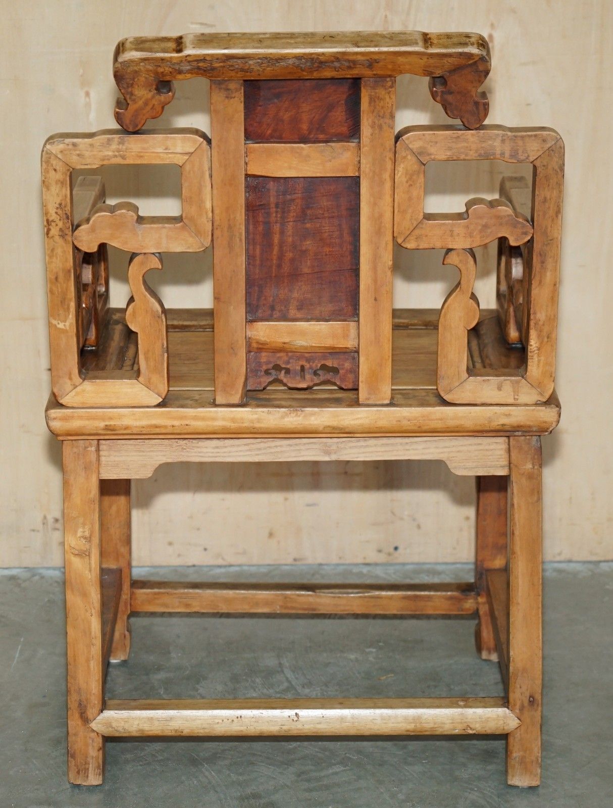 photo vintage Pair Of Antique Chinese Elm Inlaid Armchairs Circa 1920 Lovely Timber Patina