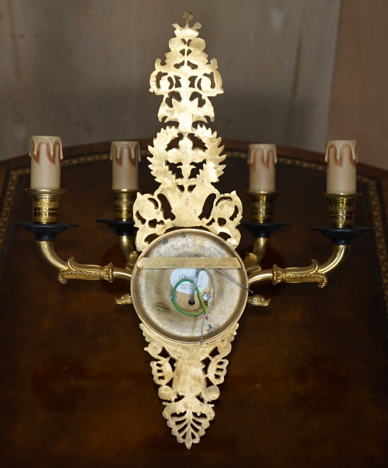 photo buy Pair Of Rrp £4,495 L'originale Italy 24ct Gold Plated Four Candle Bronze Sconces