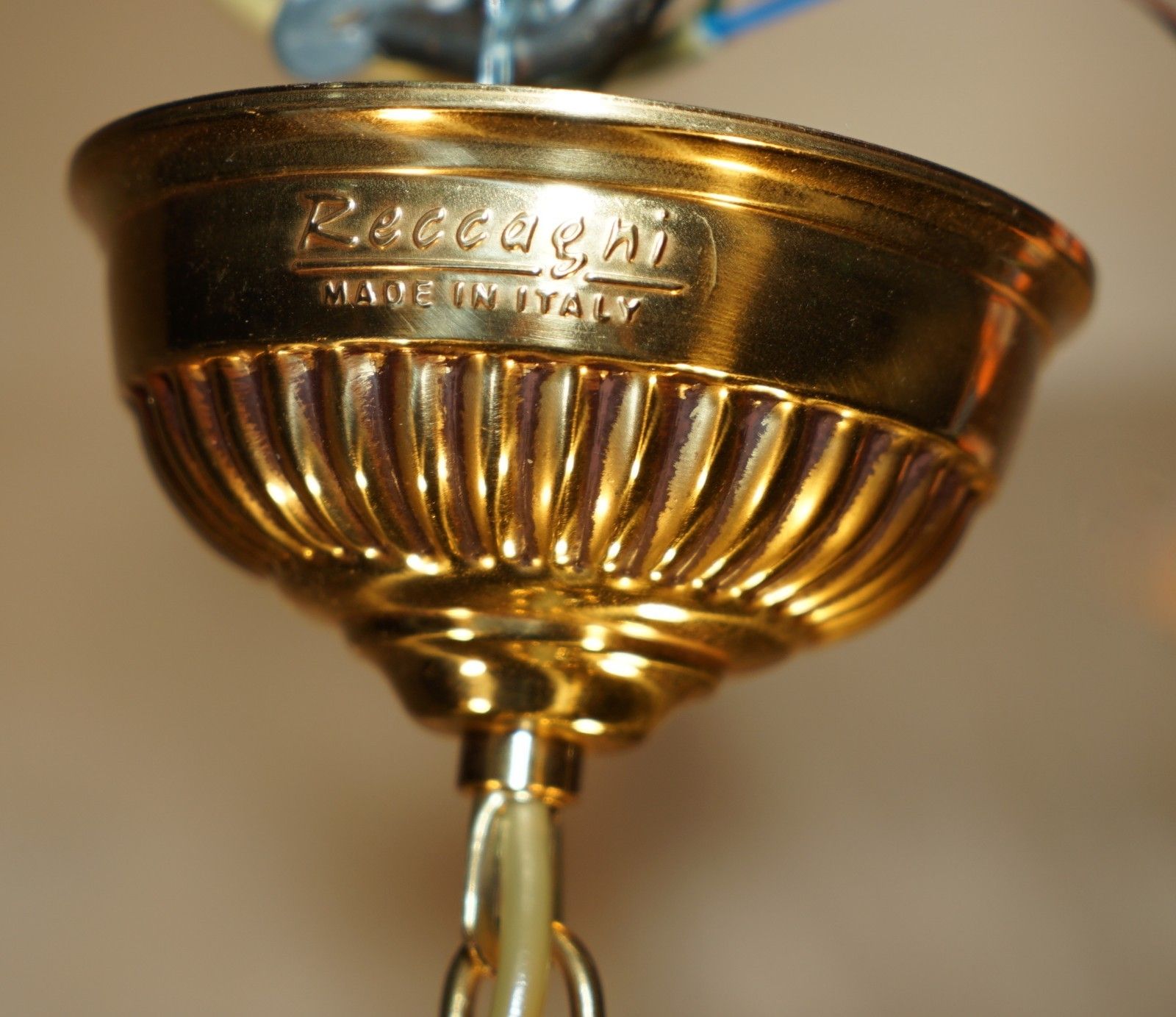 1 Of 4 Reccagni Made In Italy Brass & Frosted Glass 3 Candle Light Chandelier photo for sale