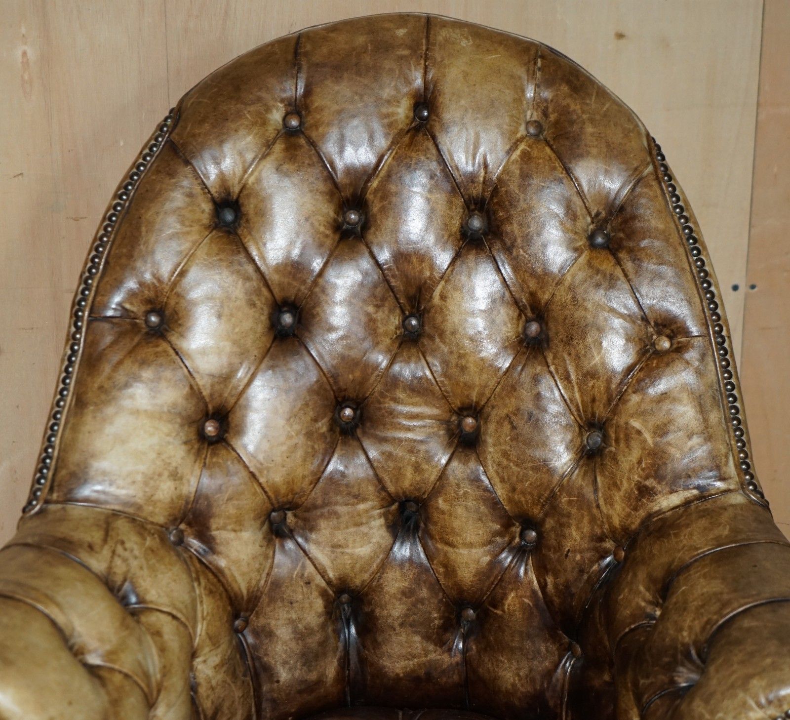 Antique Heritage Aniline Brown Leather Chesterfield Directors Captains Armchair photo Furniture