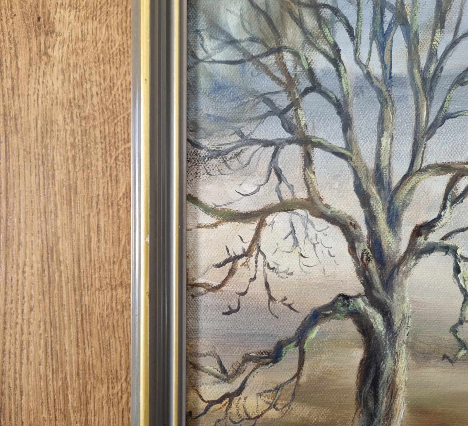 photo vinterior Vintage Framed Oil Painting British Landscape Horse Cattle Cottage Mountains '85