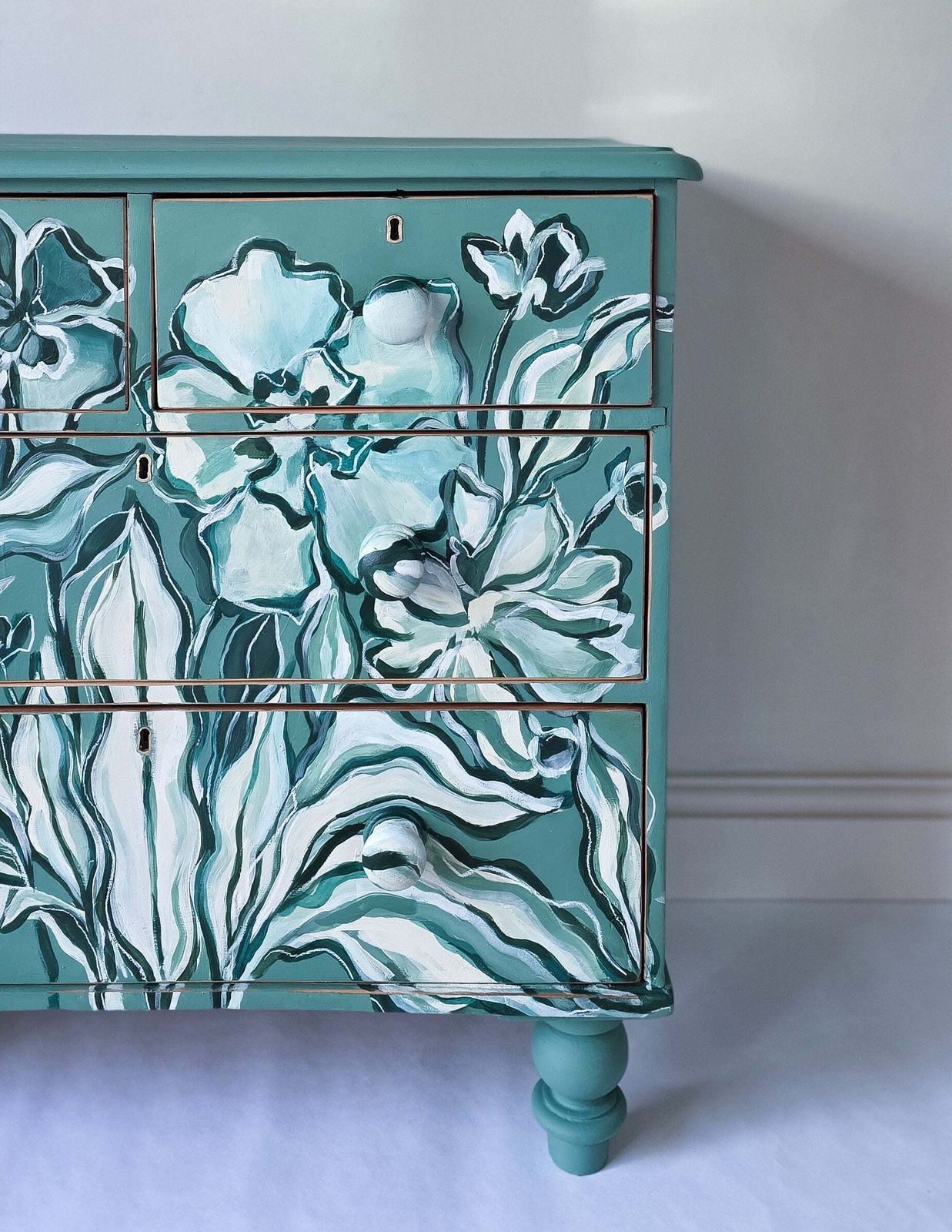 Hand Painted Floral Folk Painted Pine Chest Of Drawers photo 995.0