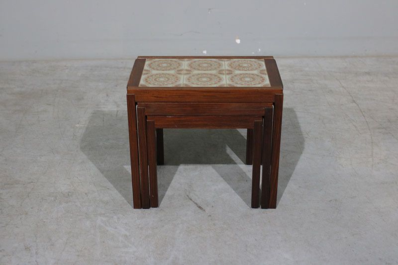 Set Of 3 Danish Side Tables In Rosewood And Tile. photo for sale