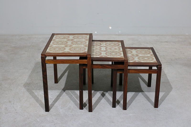 Set Of 3 Danish Side Tables In Rosewood And Tile. photo 691.0