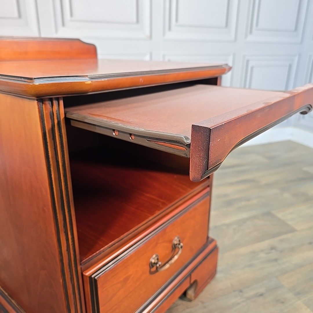 Furniture Vintage Bedside Cabinet Table Mahogany Nightstand Drawer Slide Butlers Shelf photo