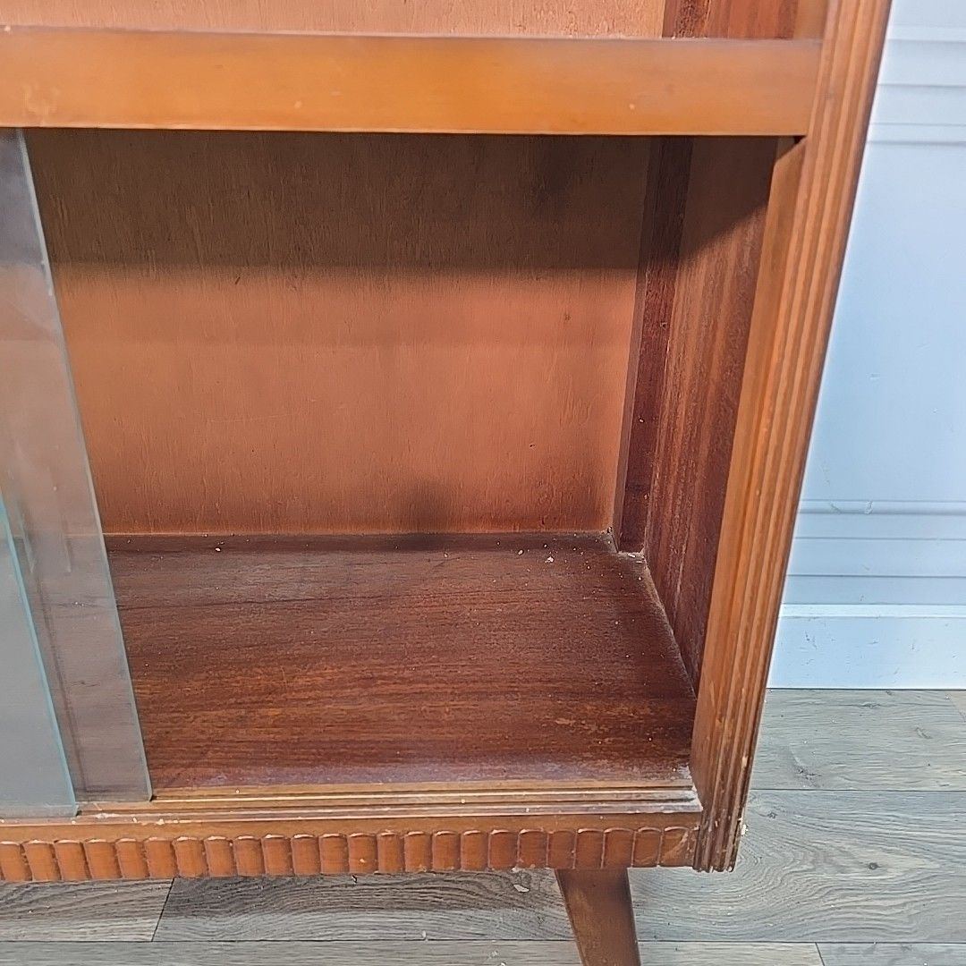 Furniture Vintage Bookcase Display Cabinet Mid Century Sliding Glass Doors Retro Mcm photo