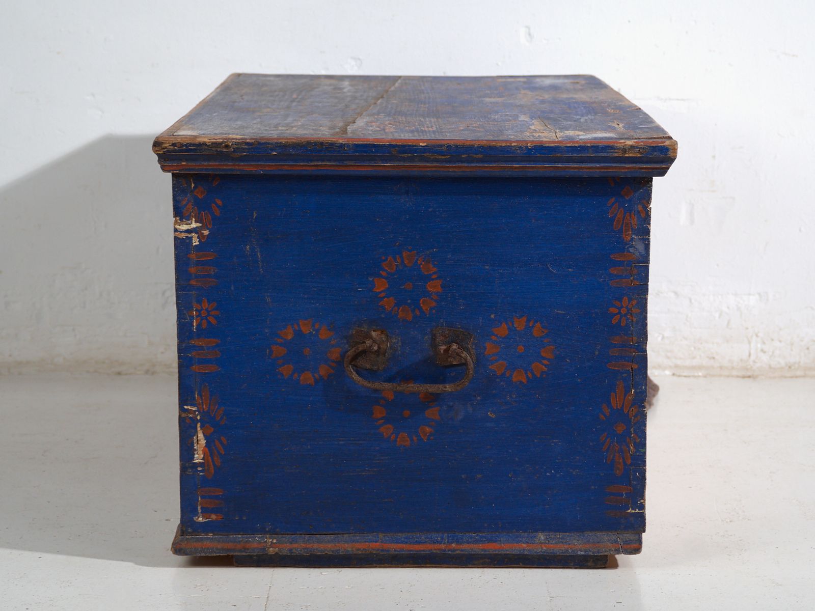photo for sale Antique Blue Painted Wooden Chest – Folk Art Blanket Chest – Central Europe C.1900