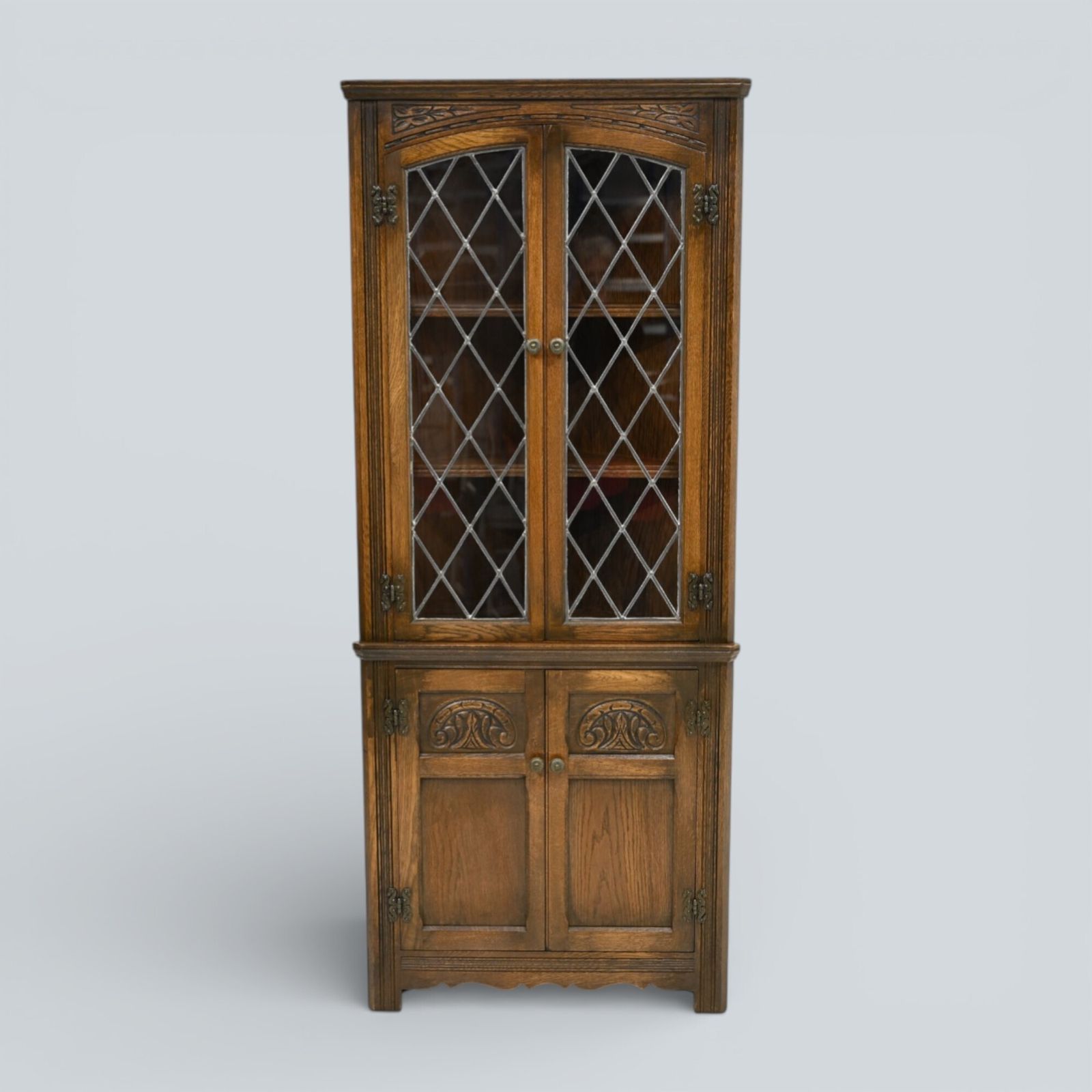 Oak Corner Display Cabinet Old Charm Leaded Glass Light Oak Free Uk Delivery* photo furniture