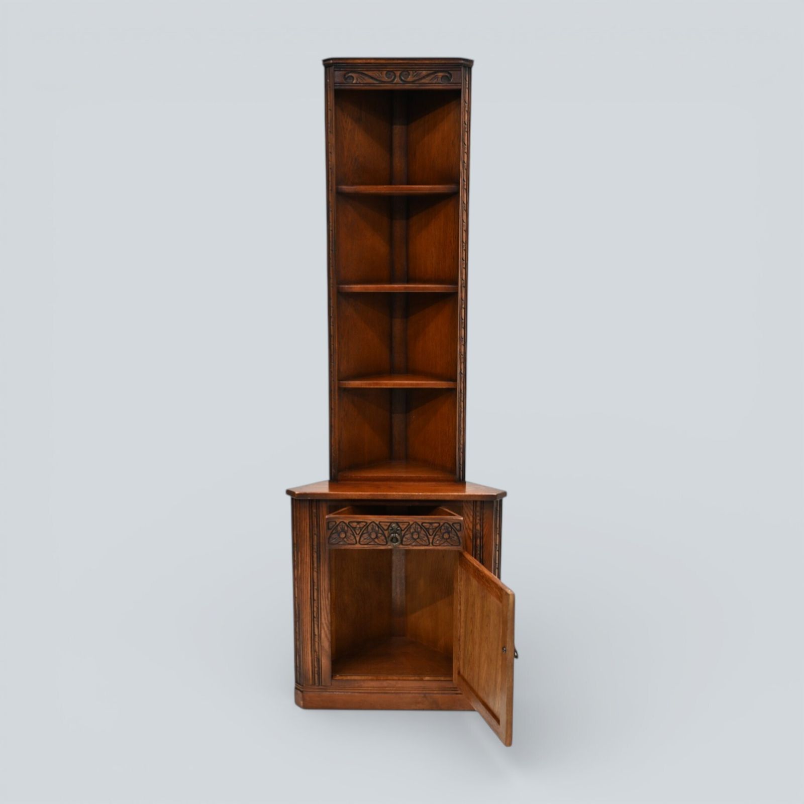 photo for sale Old Charm Tall Corner Unit With Cupboard And Shelves Carvings Free Uk Delivery