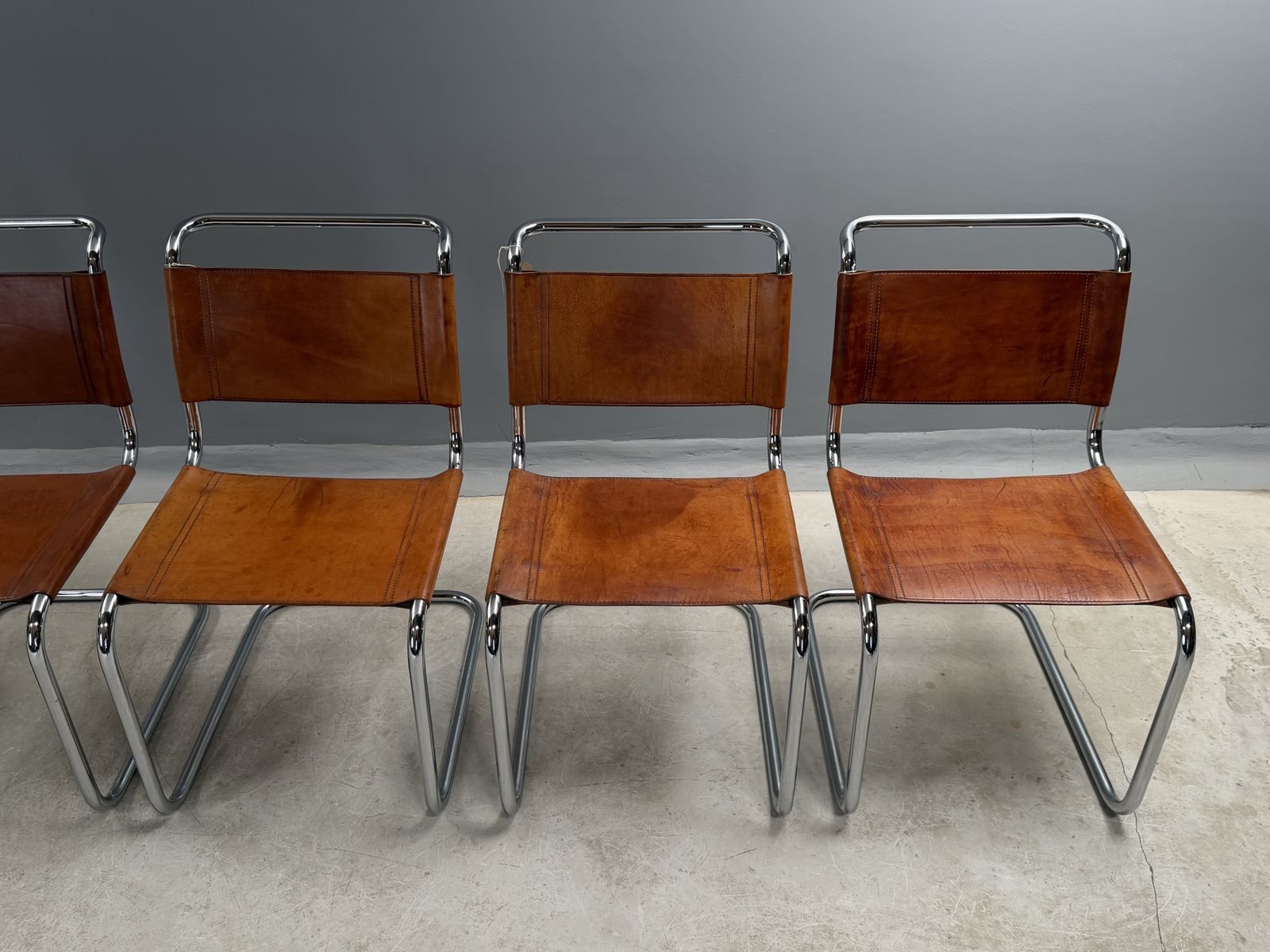 6 Dining Chairs Mart Stam Marcel Breuer S33 Set Of Six Fasem Chrome Tan Brown Cognac Leather Cantilever Bauhaus 6 Mid Century Dining Chairs 226 photo vinterior