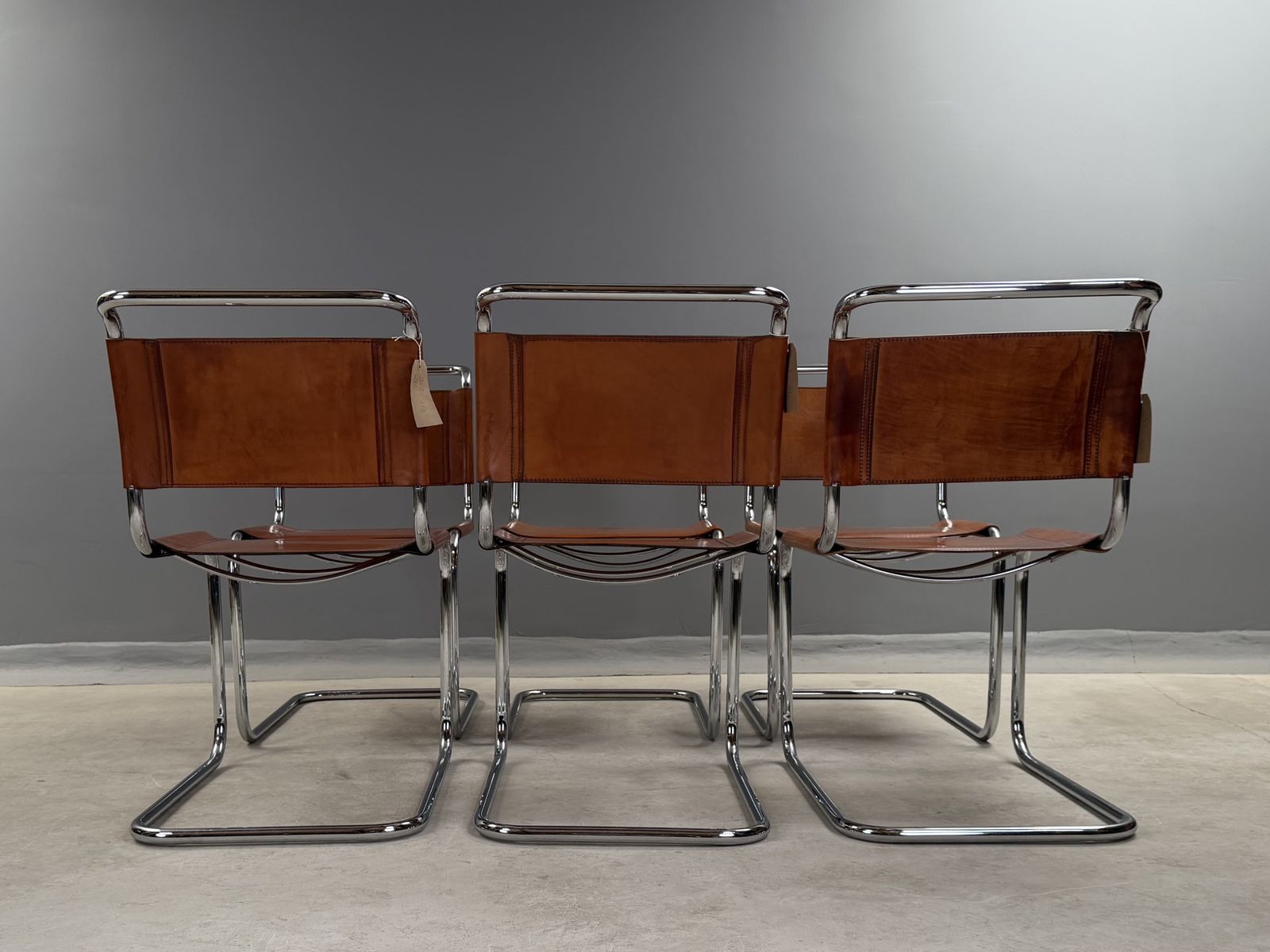 photo for sale 6 Dining Chairs Mart Stam Marcel Breuer S33 Set Of Six Fasem Chrome Tan Brown Cognac Leather Cantilever Bauhaus 6 Mid Century Dining Chairs 226
