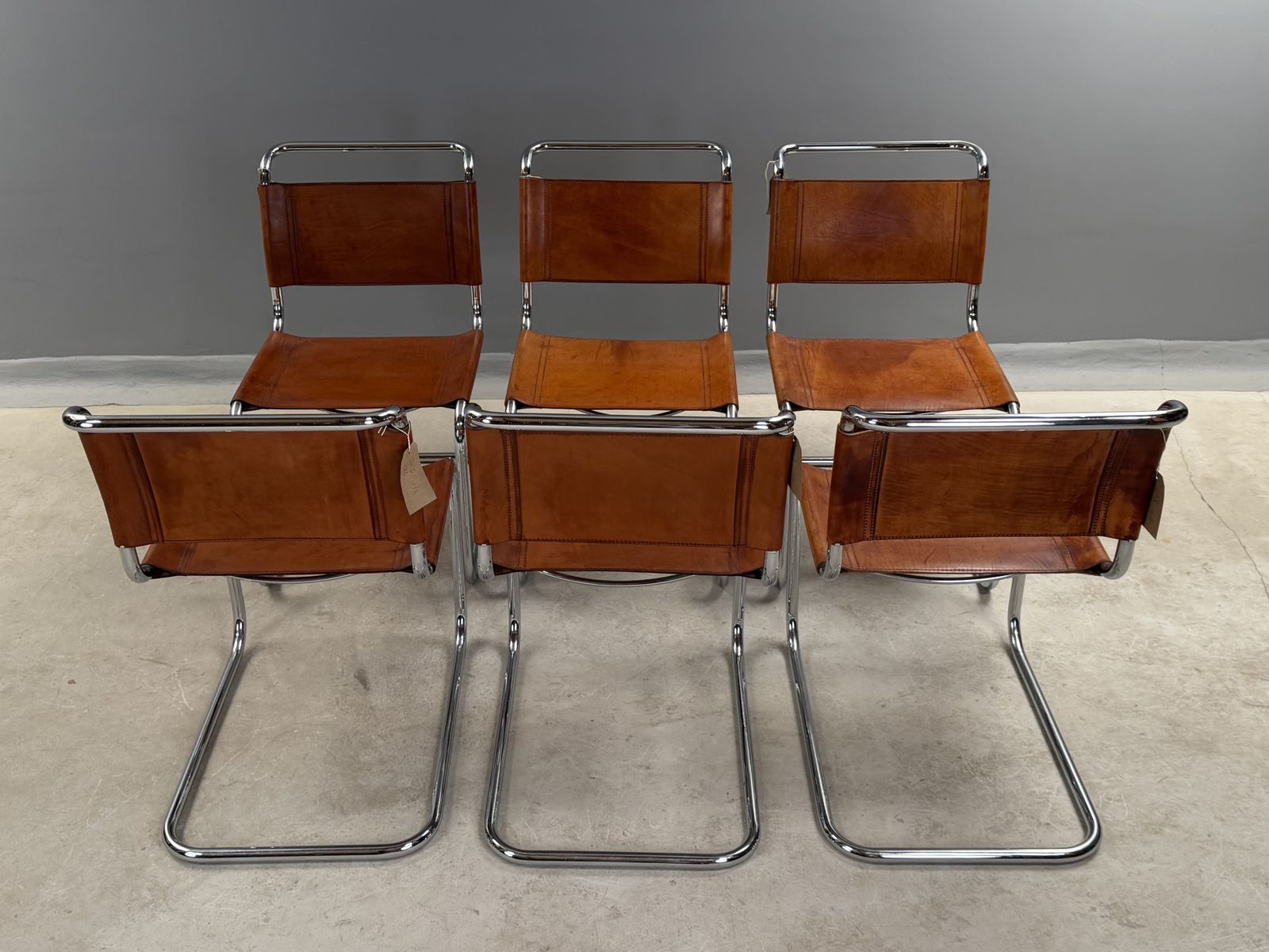 Furniture 6 Dining Chairs Mart Stam Marcel Breuer S33 Set Of Six Fasem Chrome Tan Brown Cognac Leather Cantilever Bauhaus 6 Mid Century Dining Chairs 226 photo
