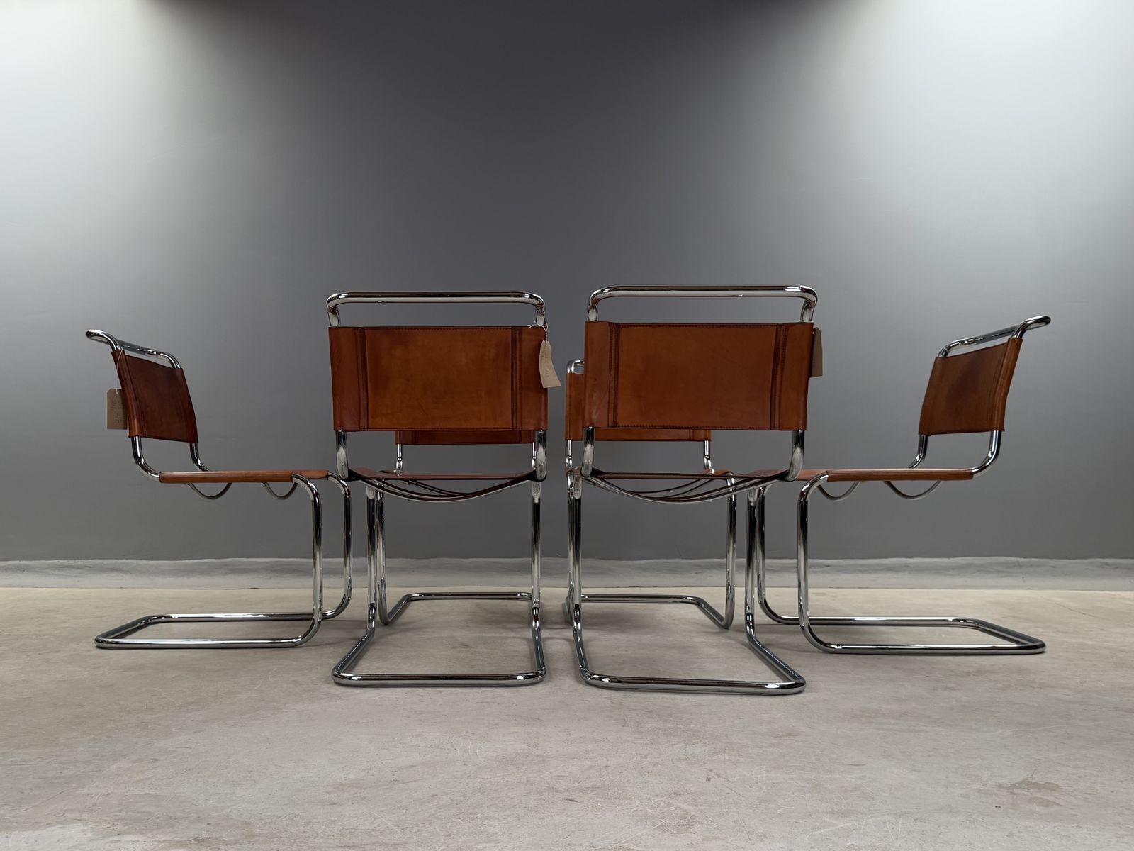 6 Dining Chairs Mart Stam Marcel Breuer S33 Set Of Six Fasem Chrome Tan Brown Cognac Leather Cantilever Bauhaus 6 Mid Century Dining Chairs 226