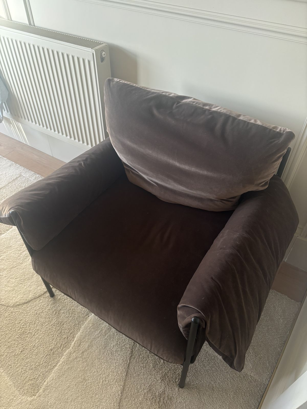 Six The Residence Metal & Velvet Lounge Chair   Chocolate photo furniture