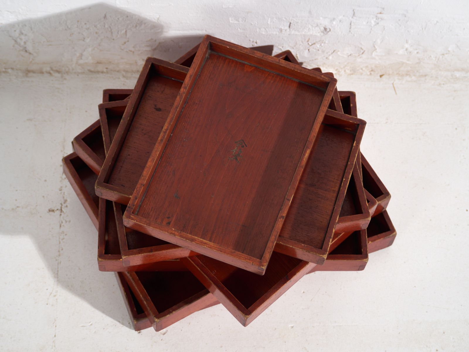 Antique Japanese Wooden Serving Trays Set Of 7 – Taishō–Showa Period (C.1910–1940) photo Home Decor