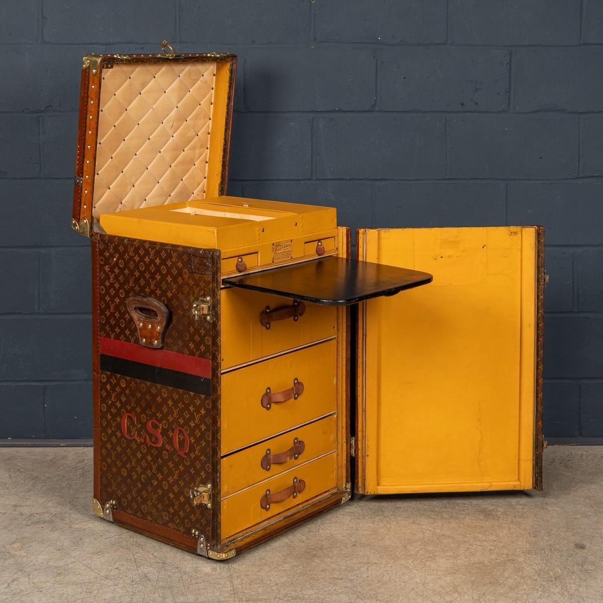 Antique 20thc Louis Vuitton 'Malle Secretaire' Desk Trunk In Monogram Canvas photo furniture
