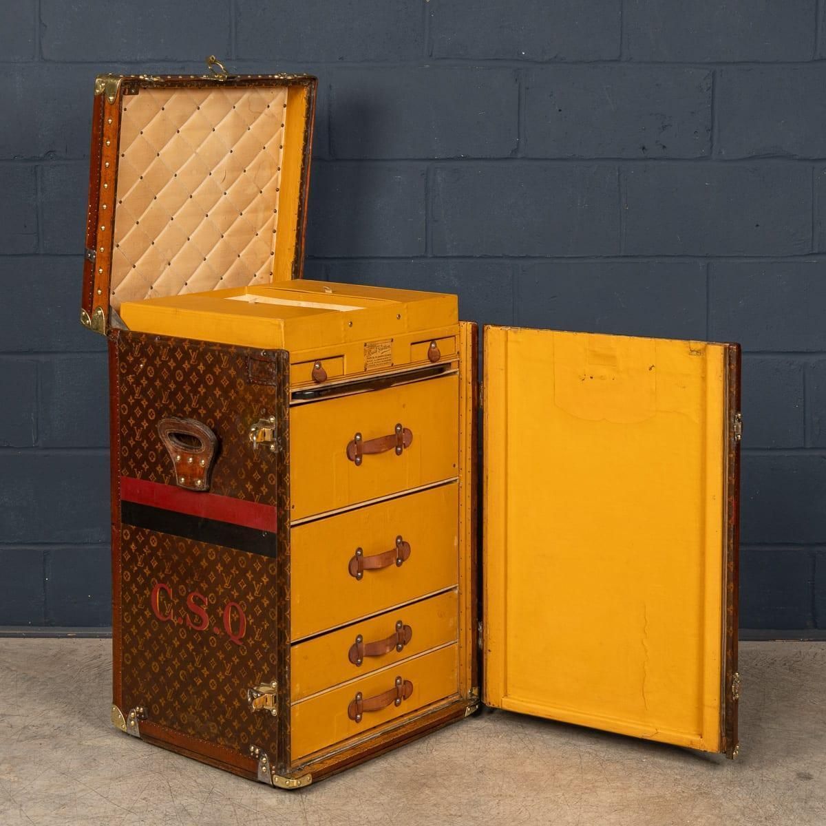 Antique 20thc Louis Vuitton 'Malle Secretaire' Desk Trunk In Monogram Canvas photo for sale