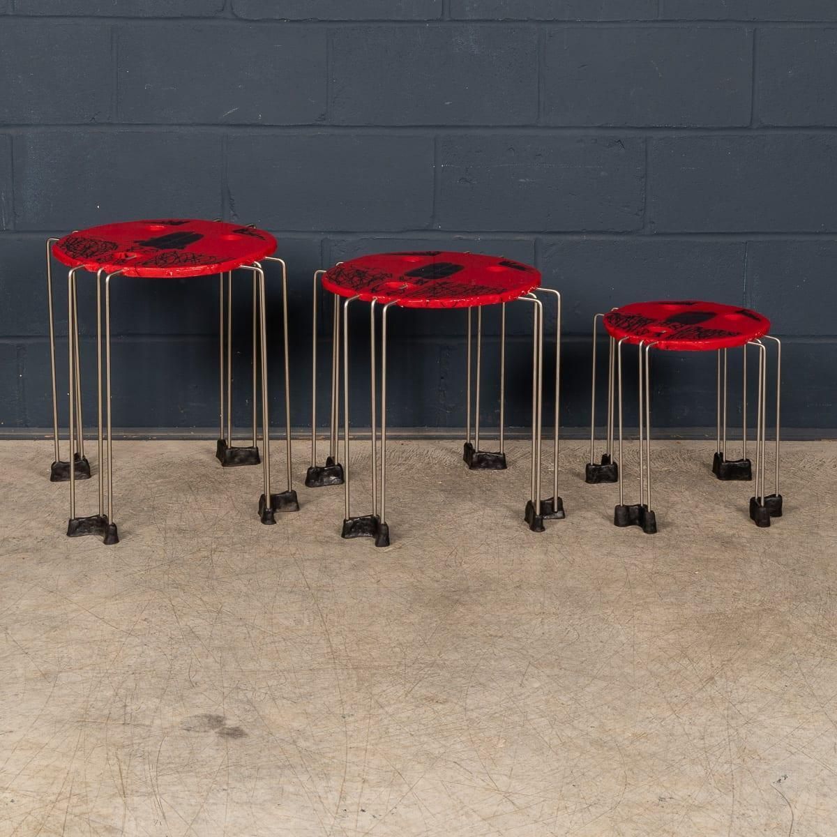 Gaetano Pesce Set Of 3 Red Resin Fish Design Tables From Italy photo furniture