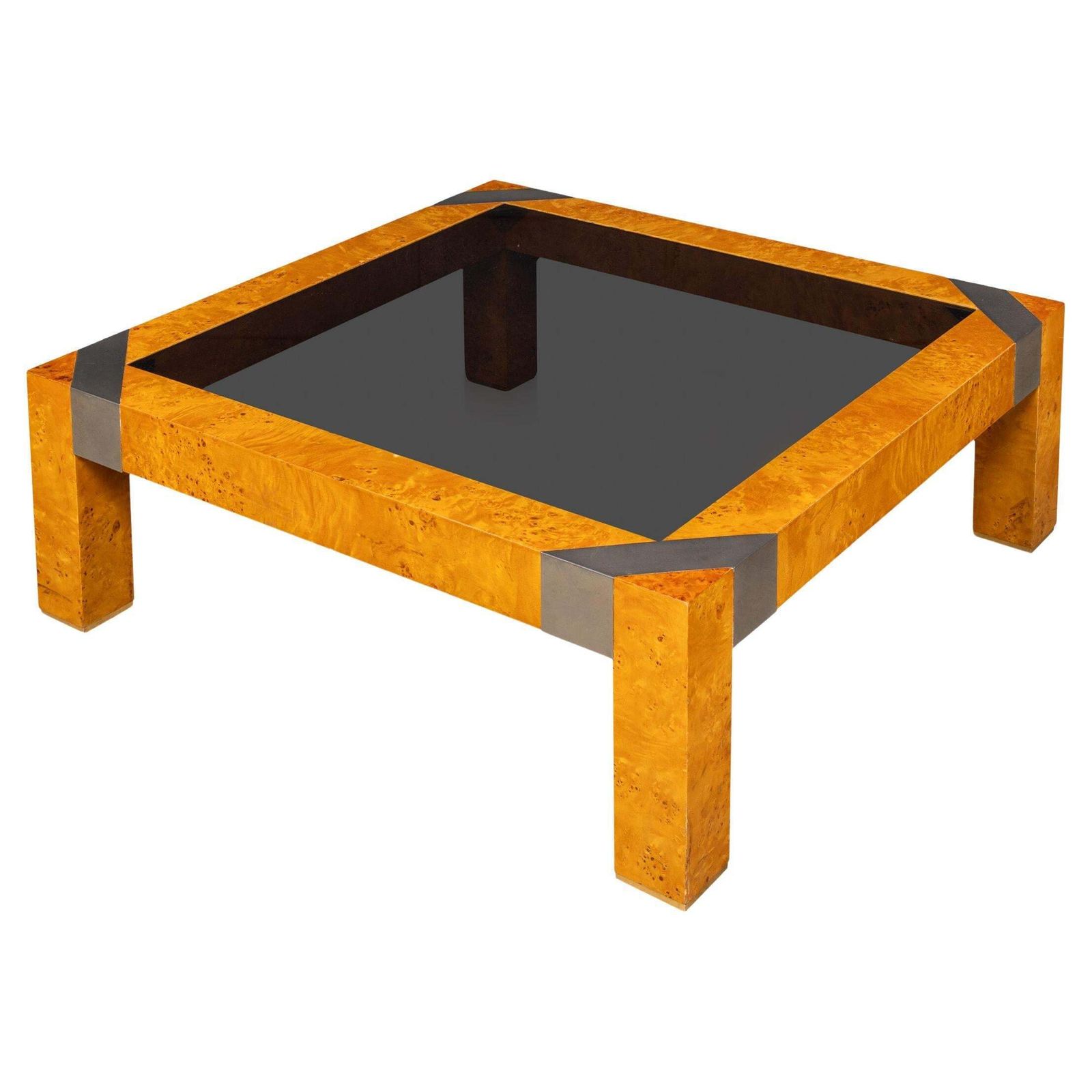 20thc Italian Walnut & Glass Coffee Table Attributable To Willy Rizzo C.1970