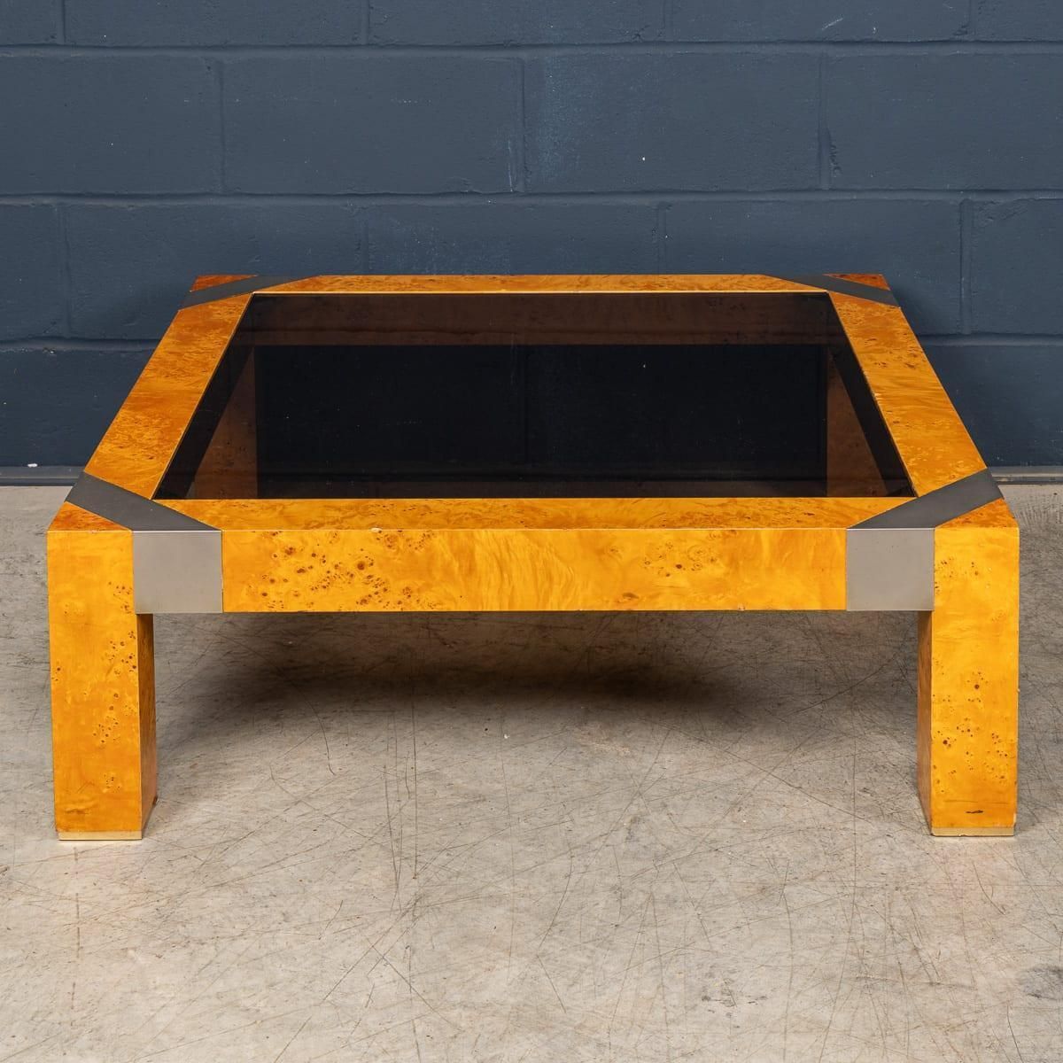 20thc Italian Walnut & Glass Coffee Table Attributable To Willy Rizzo C.1970 photo 1627.0
