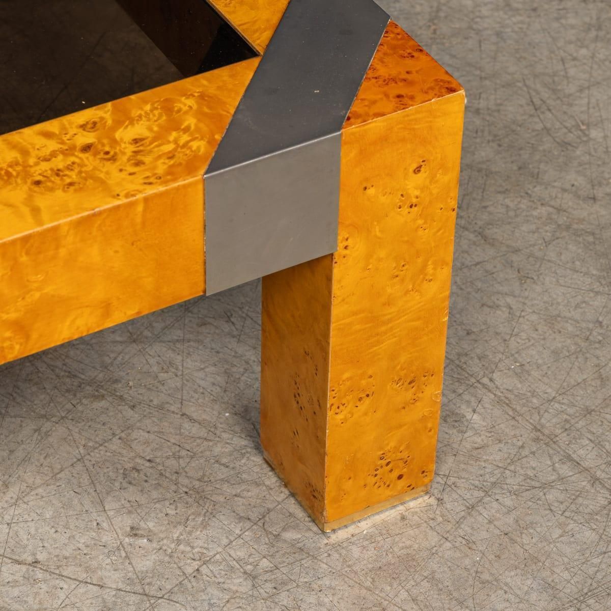photo vinterior 20thc Italian Walnut & Glass Coffee Table Attributable To Willy Rizzo C.1970