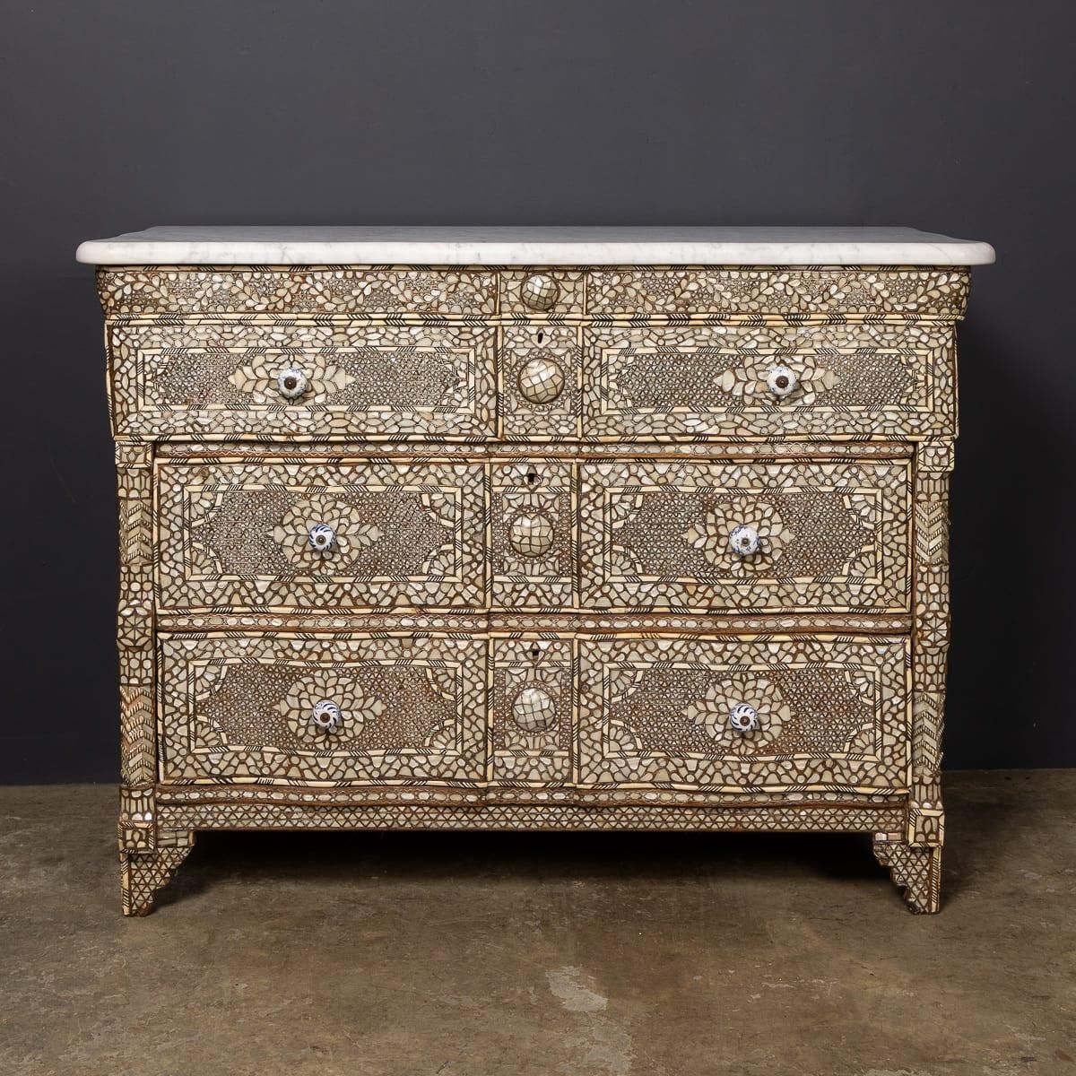20thc Levantine Mother Of Pearl & Camel Bone Inlaid Chest Of Drawers C.1900 photo furniture