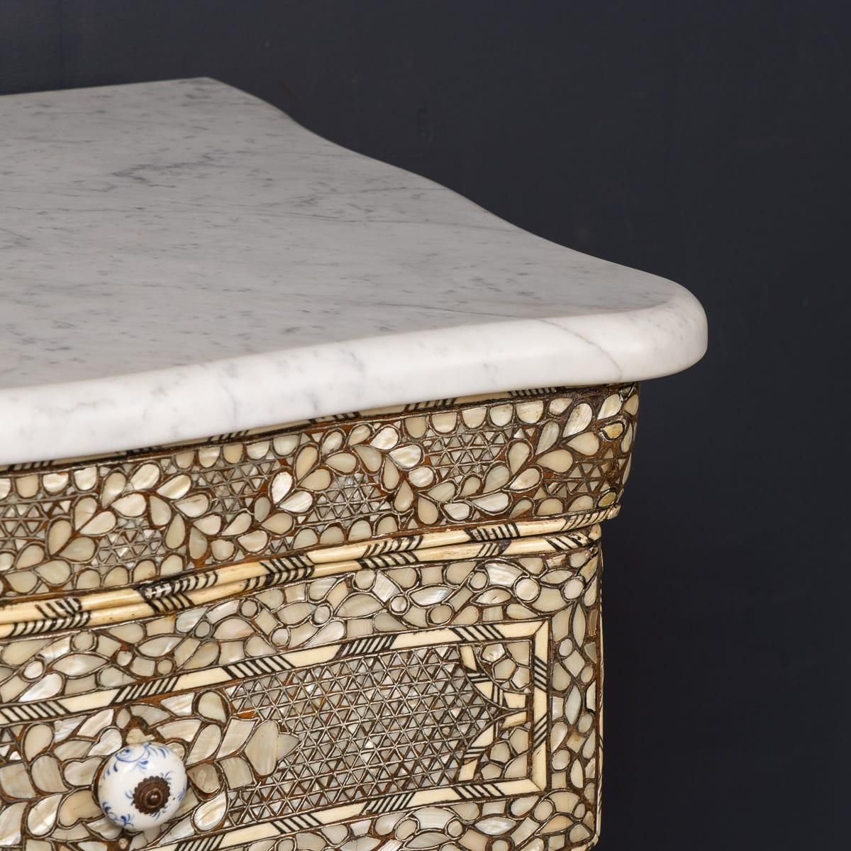 20thc Levantine Mother Of Pearl & Camel Bone Inlaid Chest Of Drawers C.1900 photo vintage
