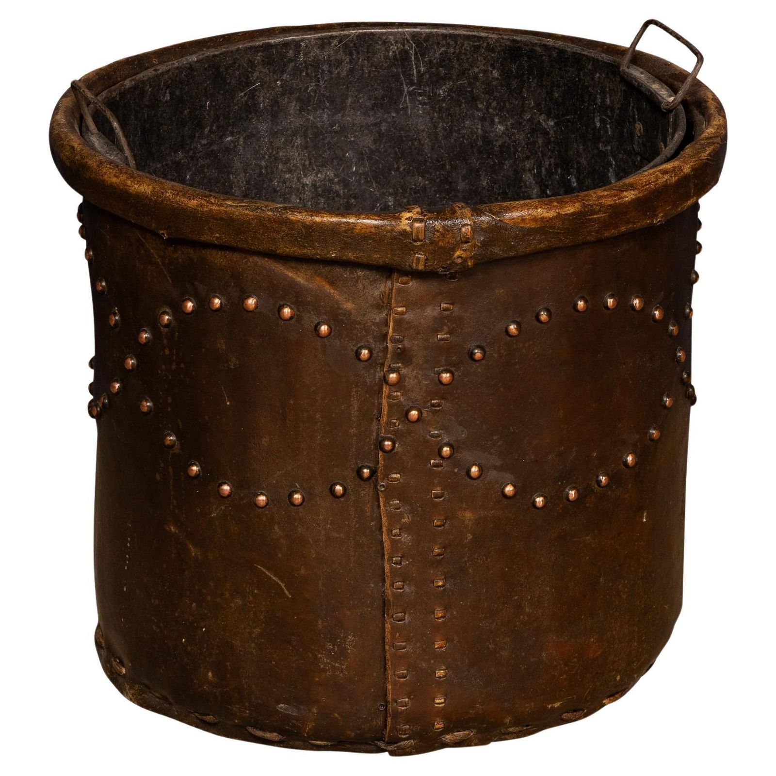 Antique 20th Century Edwardian Vellum Clad Metal Lined Log Bucket C.1910