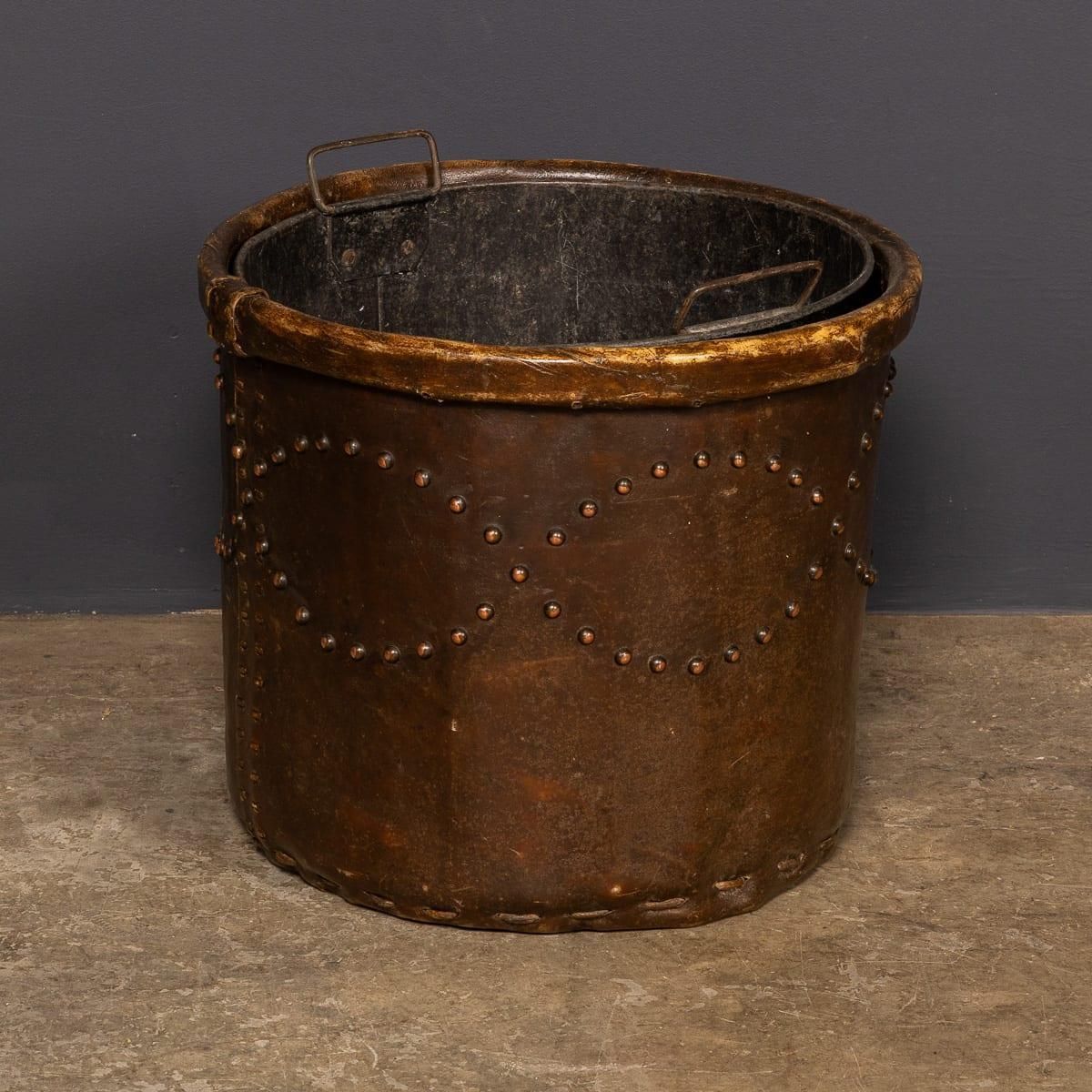 Antique 20th Century Edwardian Vellum Clad Metal Lined Log Bucket C.1910 photo Home Decor