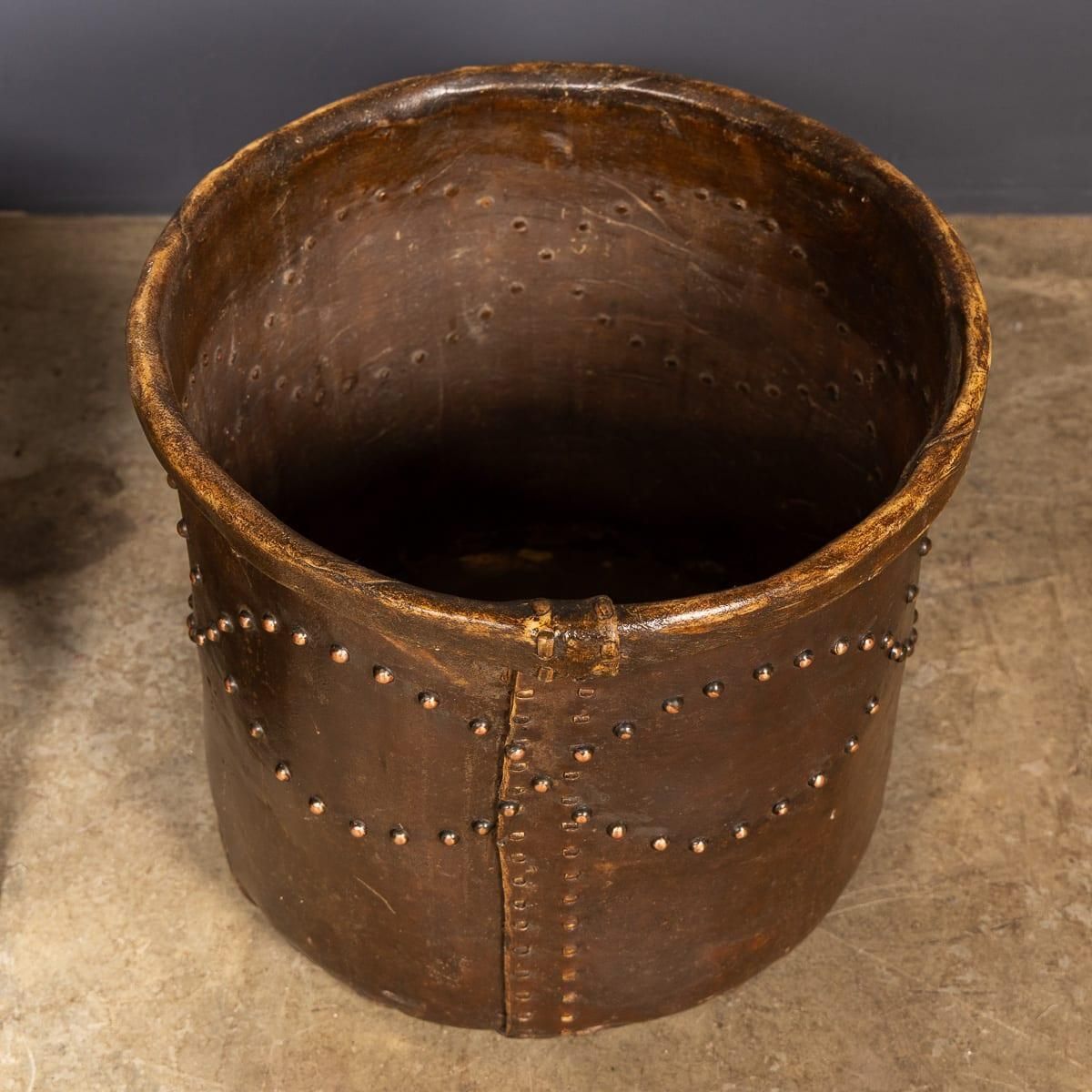 photo furniture Antique 20th Century Edwardian Vellum Clad Metal Lined Log Bucket C.1910