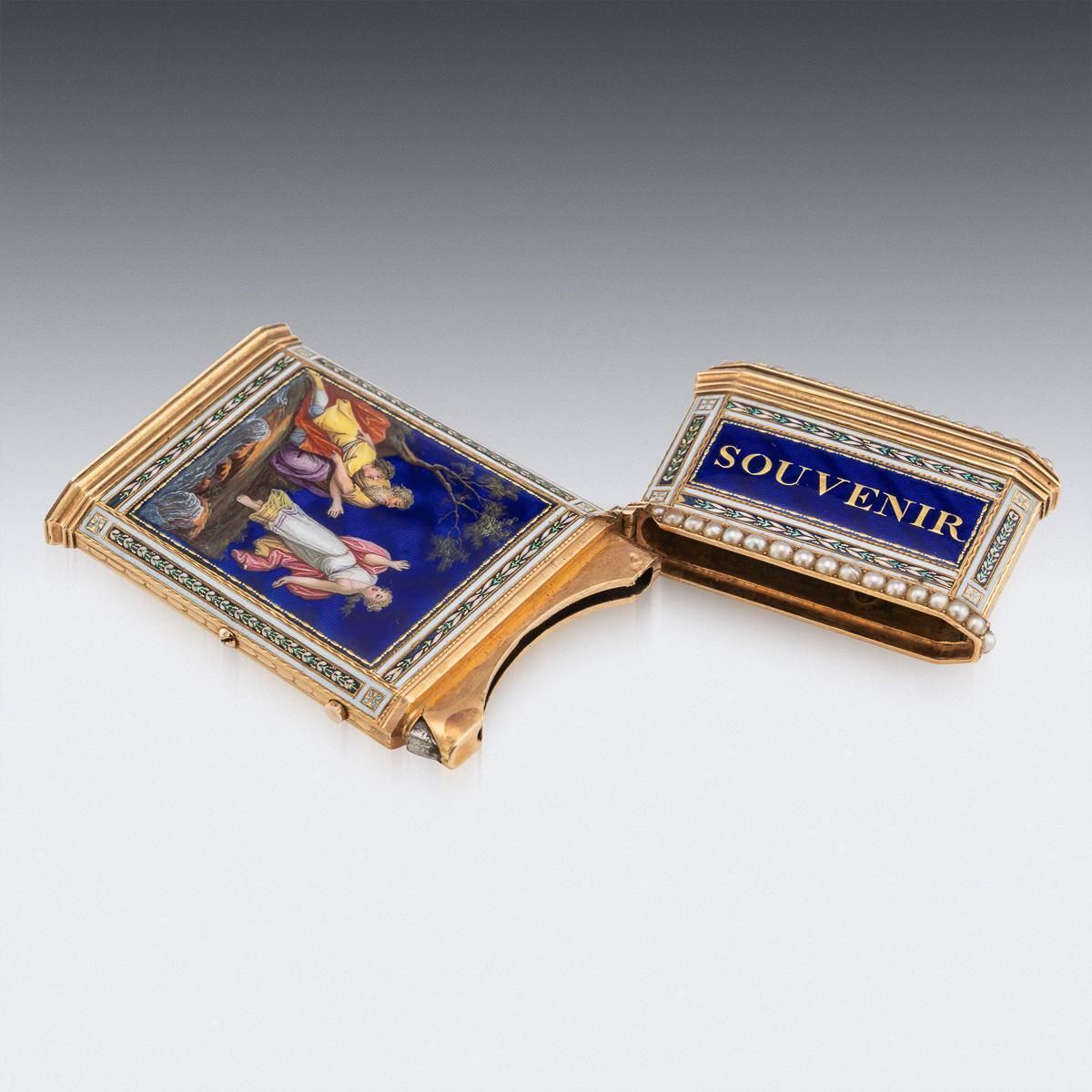 Antique 18thc Swiss Gold, Enamel & Seed Pearl Aide Memoire "Souvenir" Box C.1790 photo vintage