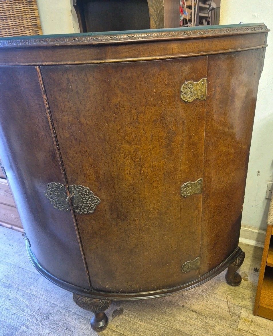 Early 20thc Burr Walnut Demi Lune Side Cocktail Drinks Cabinet By G & F photo furniture