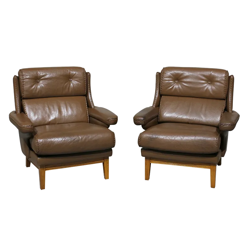 Pair Of Leather Armchairs Attributed To Aage Christiansen