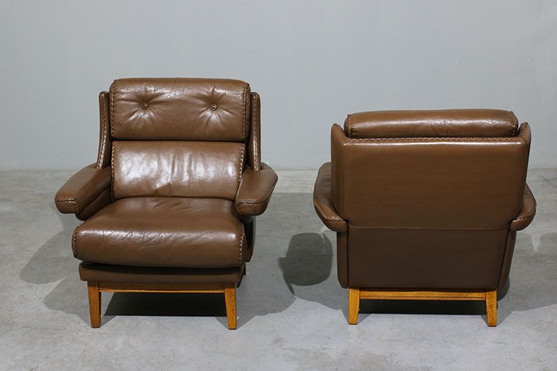 Pair Of Leather Armchairs Attributed To Aage Christiansen photo Furniture