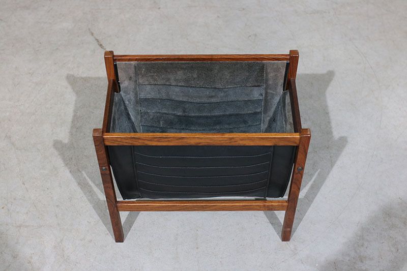 Danish Magazine Rack From The 1970s, Made Of Rosewood And Leather. photo for sale
