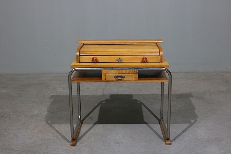 Desk In Chromed Metal And Wood. photo furniture