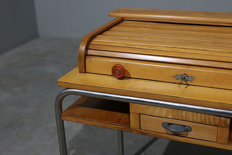 Desk In Chromed Metal And Wood. photo for sale