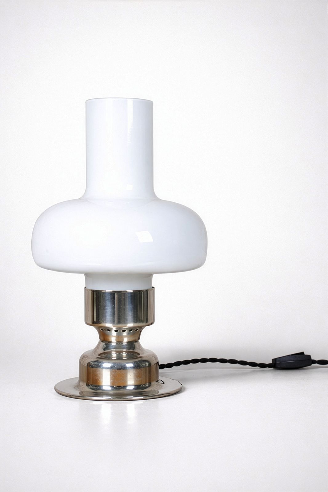 Restored Art Deco Table Lamp, Chrome Plated Steel, Opaline Glass, Czech, 1920s